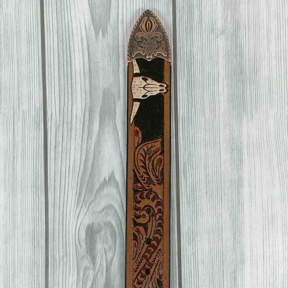 Western Floral Leather Belt For Men or Women, Embossed Tooled Full Grain Leather - Picture 6 of 12